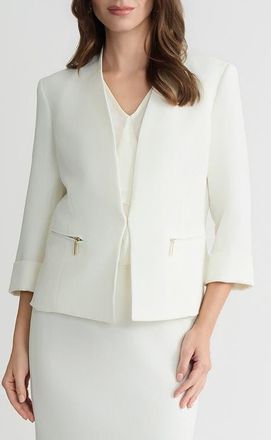 Kasper Collarless Zip Pocket Blazer in Vanilla Ice at Nordstrom, Size 10