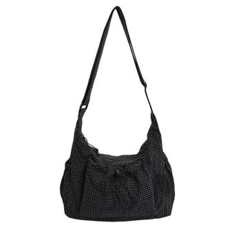 Generic Korean Style Plaid Casual Shoulder Bag, Lightweight Checkered Crossbody Bag with Adjustable Strap, Cotton Quilted Fabric (C)