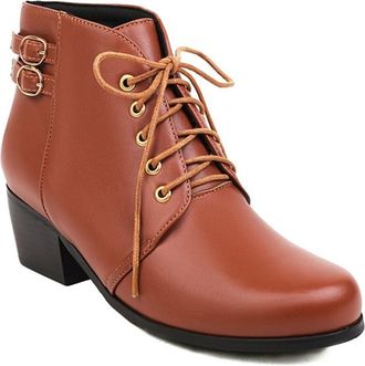 Generic Womens Fashion British Style Chelsea Lace Up Round Toe Low Block Heel Ankle Boots Casual Winter Shoes (Brown,5.5)