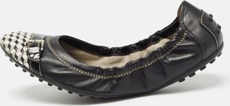 Tod's Tods Black/white Leather Bow Detail Scrunch Ballet Flats
