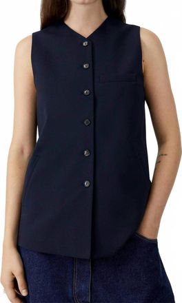 CORDERA Tailored Button Front Vest In Navy