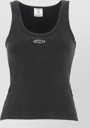 Casablanca butterfly pintuck ribbed sleeveless scoop neck top