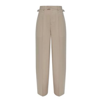 Ami Straight Trousers, female, Beige, S, Wool trousers with pleats