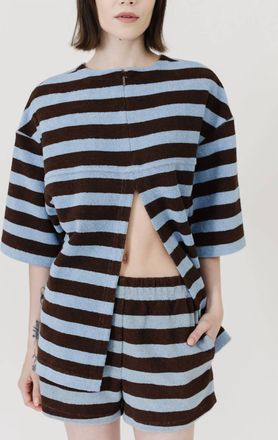 Tibi Bonded Dry Loop Terry Short Shorts In Brown & Blue