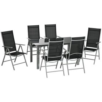 OUTSUNNY 7 Piece Garden Dining Set - Outdoor Table and 6 Chair - Aluminium Frame | TJ Hughes