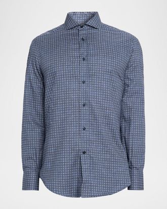 Brunello Cucinelli Mens Cotton Geometric Medallion Slim-Fit Button-Down Shirt