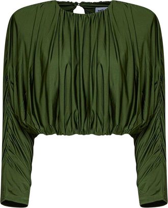 Self Portrait Olive Jersey Gathered Top