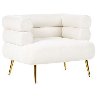 Beliani Sill&oacute;n Decorativo Elegante Tapizado De Tela Patas De Acero Dorado Sal&oacute;n Dormitorio Blanco Crema Bovik