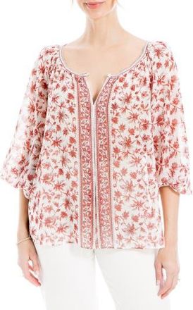 Max Studio V-Neck Long Sleeve Georgette Top in Red Chintzy Rambler at Nordstrom Rack, Size X-Small