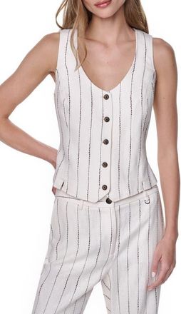 DKNY Stripe Linen Blend Vest in Coconut/Tobacco at Nordstrom, Size X-Small