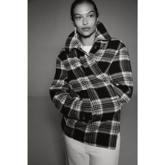 H&M Oversized Coat in Black/plaid at Nordstrom, Size Xx-Small