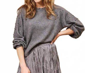 Esqualo Suzette Ragland Sleeve Pearls Sweater In Dark Grey Melange