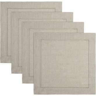 Solino Home Linen Square Placemats Set of 4, 14 x 14 Inch for Dining Table, Holiday and Everyday Table Decor - Classic Hemstitch in Natural at