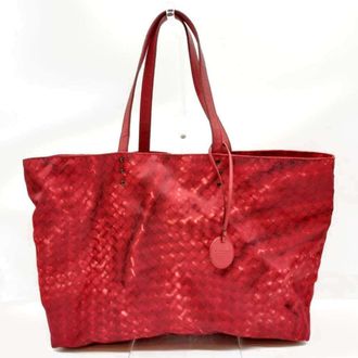 Bottega Veneta Red Color Nylon Tote Bag (Pre-Owned)