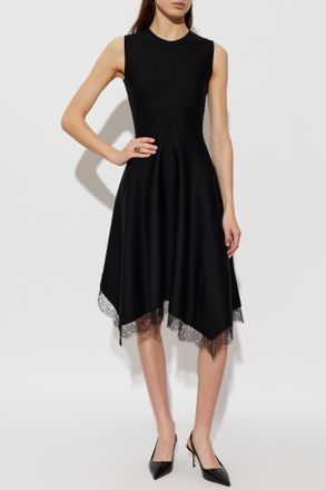 Alexander McQueen Asymmetrical Dress With Lace Trim, Womens, Black