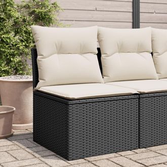 vidaXL Divano Giardino Senza Braccioli Con Cuscini Nero In Polyrattan - Vidaxl