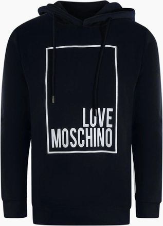 Love Moschino Mens Love Moschino Navy Blue Hoodie White Box Logo - Black - Size: 40
