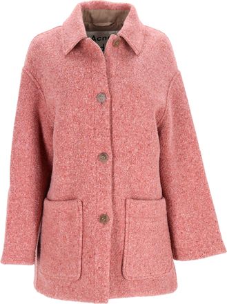 Acne Studios Single-Breasted Peacoat with Pockets in Pink Wool