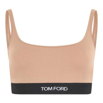 Tom Ford Sleeveless Tops, female, Beige, Size: XS Bralette in Elastic Fabric