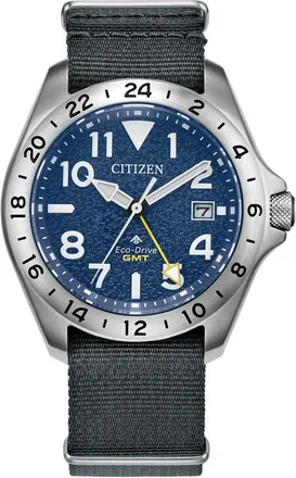 Citizen Promaster Land GMT Eco-Drive Nylon Strap Watch, 39.5mm in Silver/Navy at Nordstrom