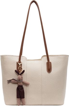 Generic Womens Vegan Leather Shoulder Bag Stylish Travel Tote Bags Cute Work Handbag with Bear Charm, Everyday Use, 2026 (Beige,One Size)