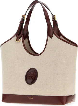 Versace Womens Cappuccino Canvas Large Rivi&atilde;&uml;re Shopping Bag Beigepalisandro Borse A Mano