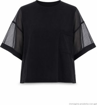 LABORATORIO Black Relaxed Fit Cotton Crew Neck Top