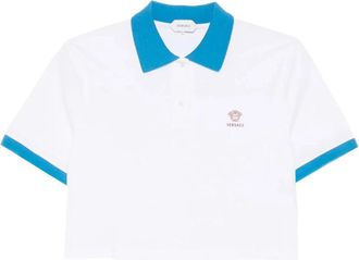 Versace Geborduurde katoenen piqu&eacute; polo - Dames - Polos - Wit - S - Katoen - Tops