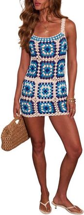 VICI Collection Shoreline Breeze Abstract Crochet Cover-Up Dress in Blue Multi at Nordstrom, Size Large/x-Large