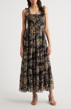 Lucy Paris Dylan Floral Smock Bodice Maxi Dress in Black Floral at Nordstrom Rack, Size Small