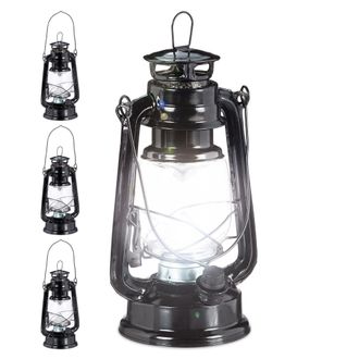 Relaxdays 4 Faroles Led, L&aacute;mpara Vintage Decorativa, A Pilas, Linterna El&eacute;ctrica Retro, Negro