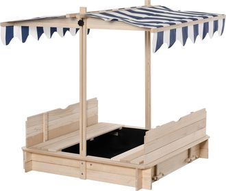 OUTSUNNY Arenero para ni&ntilde;os 106x106x115 cm madera natural, azul, blanco
