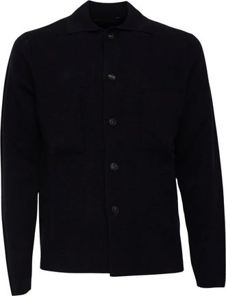 FILIPPO DE LAURENTIIS Vest met overhemdkraag en knopen - Heren - Vesten - Blauw - M - Wol - Truien & Vesten