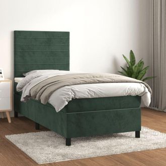 vidaXL Vidaxl - Cama Box Spring Con Colch&oacute;n Terciopelo Verde Oscuro 100x200 Cm