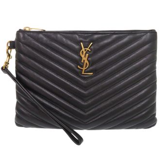 Saint Laurent Black Leather Clutch Bag (Pre-Owned)