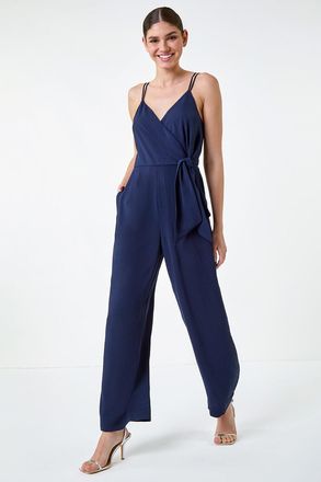 Roman Tie Waist Pocket Detail Wrap Jumpsuit