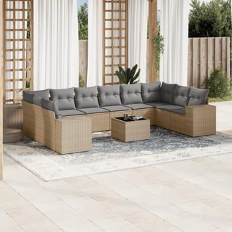 vidaXL Set De Sof&aacute;s De Jard&iacute;n 11pzas Con Cojines Rat&aacute;n Sint&eacute;tico Beige Vidaxl