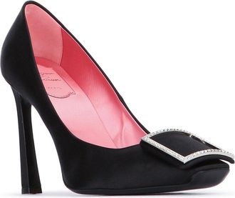Roger Vivier Womens Trompette Strass Heel Black Satin Upper Silk