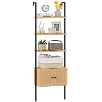 Costway 5-Tier Ladder Bookcase 184CM Tall Wall-Mounted Bookshelf-Natural