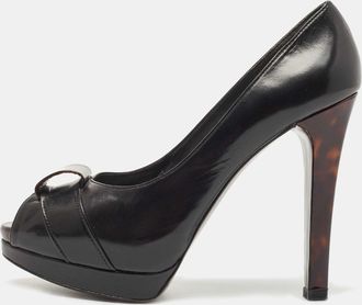 Stuart Weitzman Black Leather Peep Toe Platform Pumps