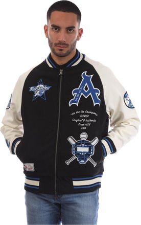 Avirex Mens Spring Embroidered Ribbed Cuff Bomber Jacket in Black - Size X-Large