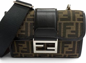 Fendi Black Brown Canvas Leather Shoulder Bag (Pre-Owned)