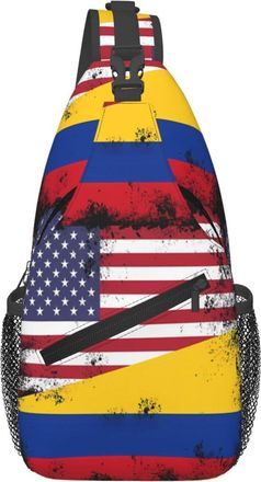 Generic Vintage Half Colombian Colombia Half American Flag Sling Bag Lightweight Cross Body Bag Breathable Crossbody Bags For Cycling Runner Camping