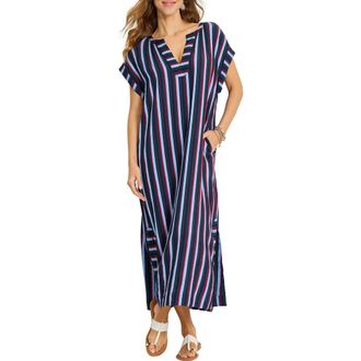 Tommy Bahama Deep Sea Stripe Caftan in Mare Navy at Nordstrom, Size Large