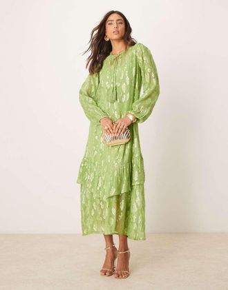 Never Fully Dressed metallic oversized midaxi dress in green