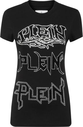 Philipp Plein T-shirt Ronde Hals Pure Fit Crystal - Dames - T-shirts - Zwart - S - Katoen - Tops