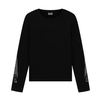 Emporio Armani Long Sleeve Tops, female, Black, Size: S Logo Series stretch-jersey long-sleeved T-shirt