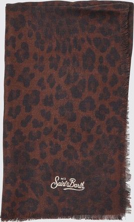 MC2 Saint Barth Sciarpa in misto lana con stampa animalier e logo a contrasto