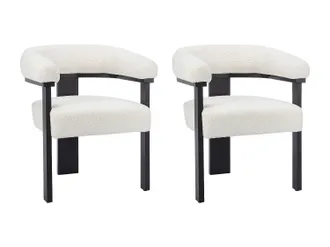 Vente-Unique Sedia con braccioli in Tessuto bouclette e Legno di hevea Bianco e Nero - Lotto di 2 - LIVELIA