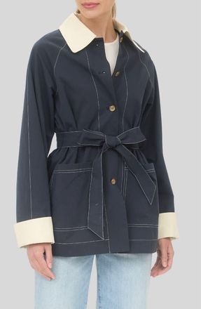 ZOE AND CLAIRE Tie Waist Trench Coat in Navy/Ivory at Nordstrom, Size X-Small